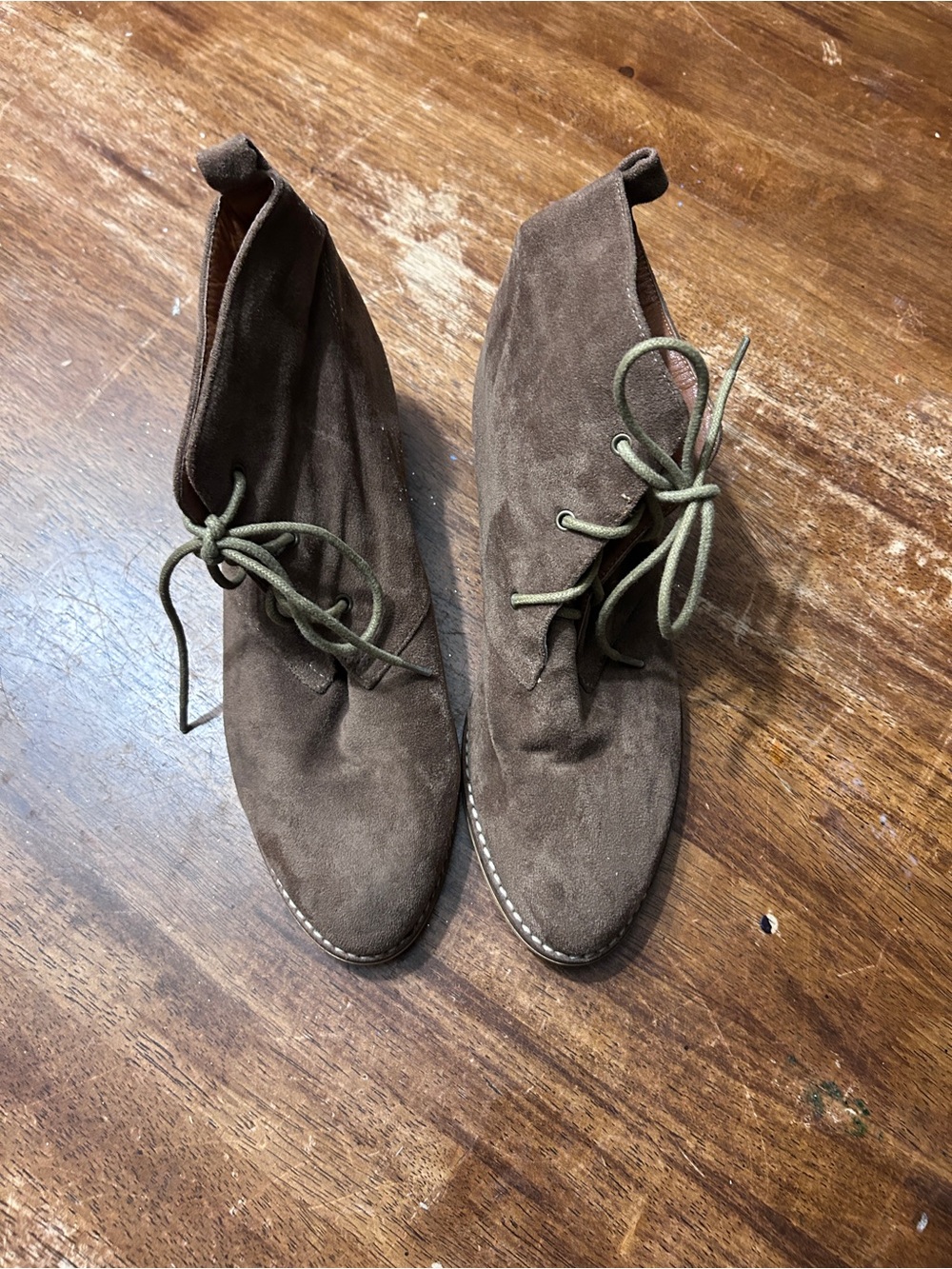 Faux suede Victorian style lace up booties tan 8 - Picture 2 of 7